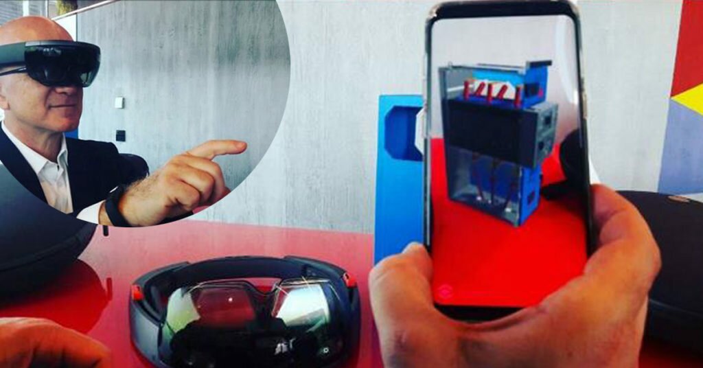 uomo con oculus in realtà aumentata