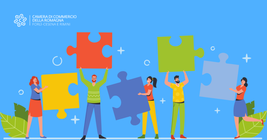 alcuni personaggi portano pezzi di puzzle per unirli. L'immagine simboleggia la partecipazione, il lavoro di squadra per costruire qualcosa insieme, come la consultazione pubblica per definire il programma pluriennale